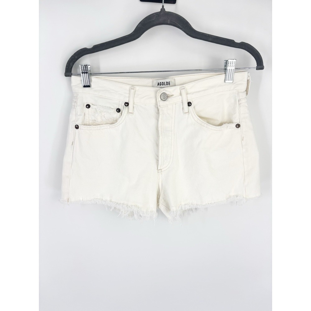 AGOLDE Parker Cut Off Denim Shorts‎ Size 26 Off White Frayed High Rise